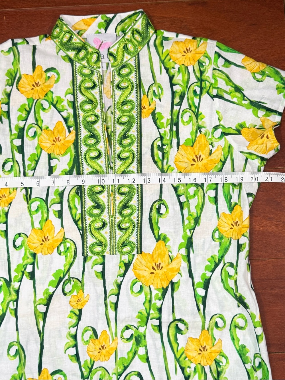 Floral Stand-Collar Maxi Dress in White, Yellow & Green - Picture 14 of 15
